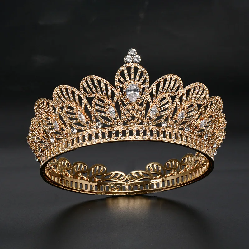 

2019 New Rose Gold Luxury Round Queen Crown Female Handmade Head Jewelry Fashion Baroque Bridal Wedding Crown Crystal Headdress
