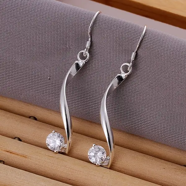 

925 Jewelry Silver Plated Wholesale Free Shipping Earrings for women Twisted White Stone Earrings/ahaaiyha agzaiyga LQ-E185