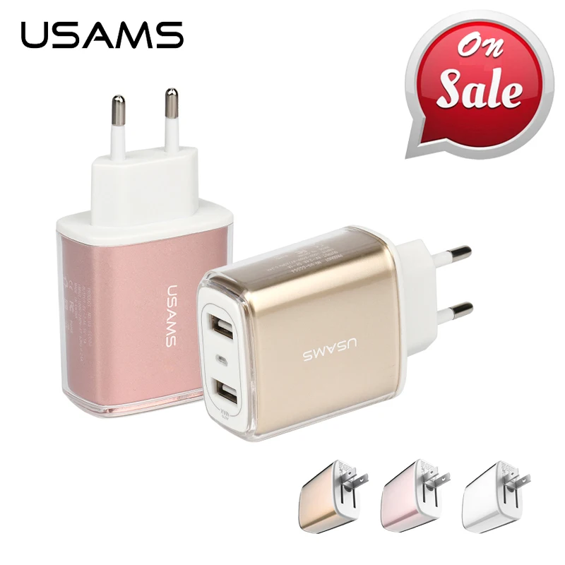 USAMS Phone USB Charger Adapter Dual USB Total 3.4A Phone Charger for phone US EU Charger USB Wall Charger for iPhone ipad
