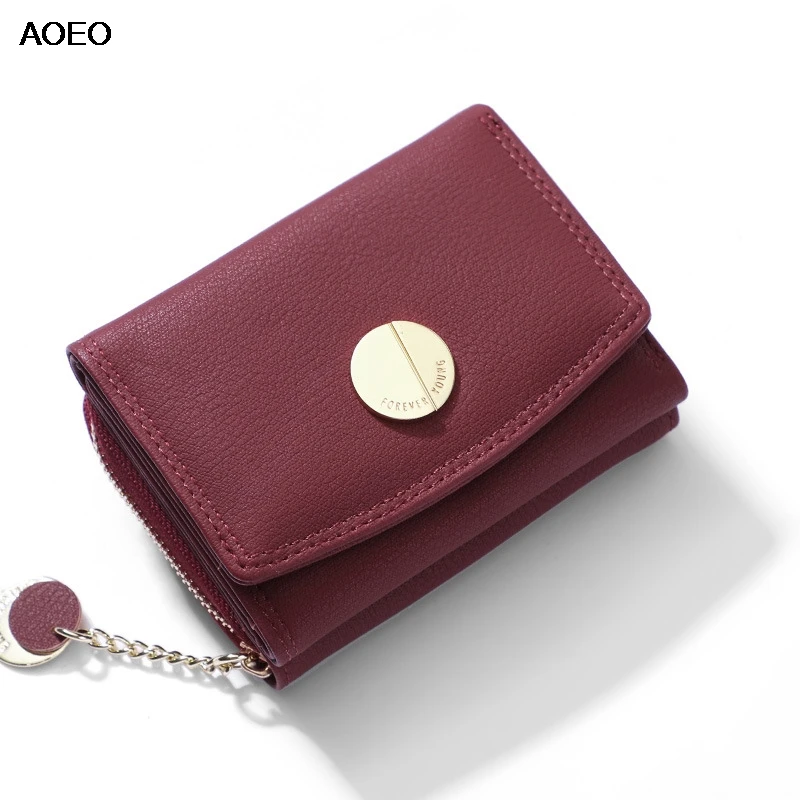 

AOEO 3 Fold Wallet Femal Separate Zip Coin Purse Women Small Mini Purses PU Leather Money Bag Card Holder Candy Wallets Girls