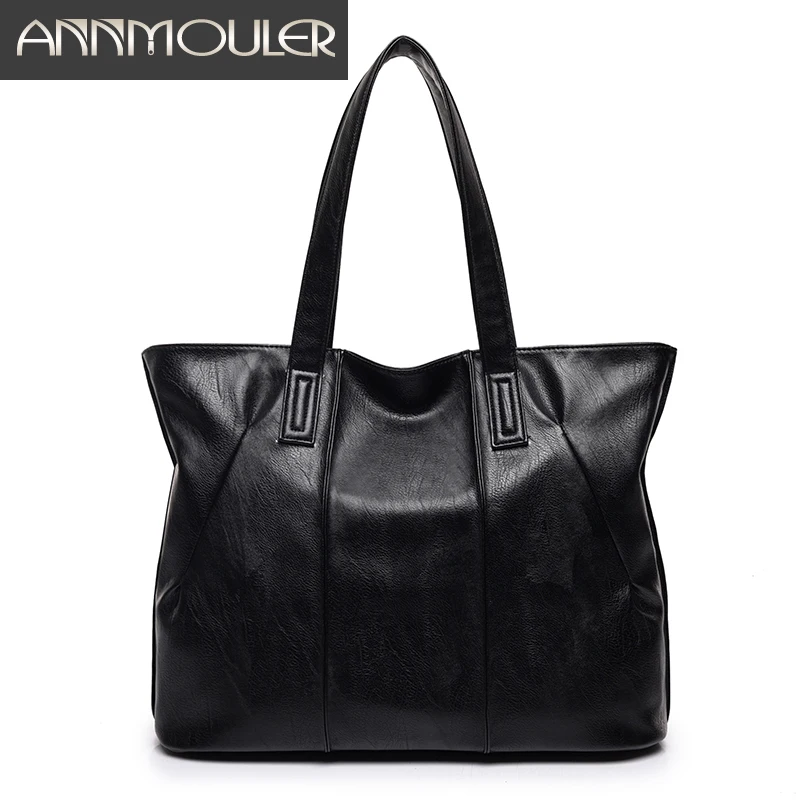 Annmouler High Quality Women Bags 3 Color Pu Leather Designer Handbags Black Casual Tote Bags Large Female Shoulder Bag OL Bag