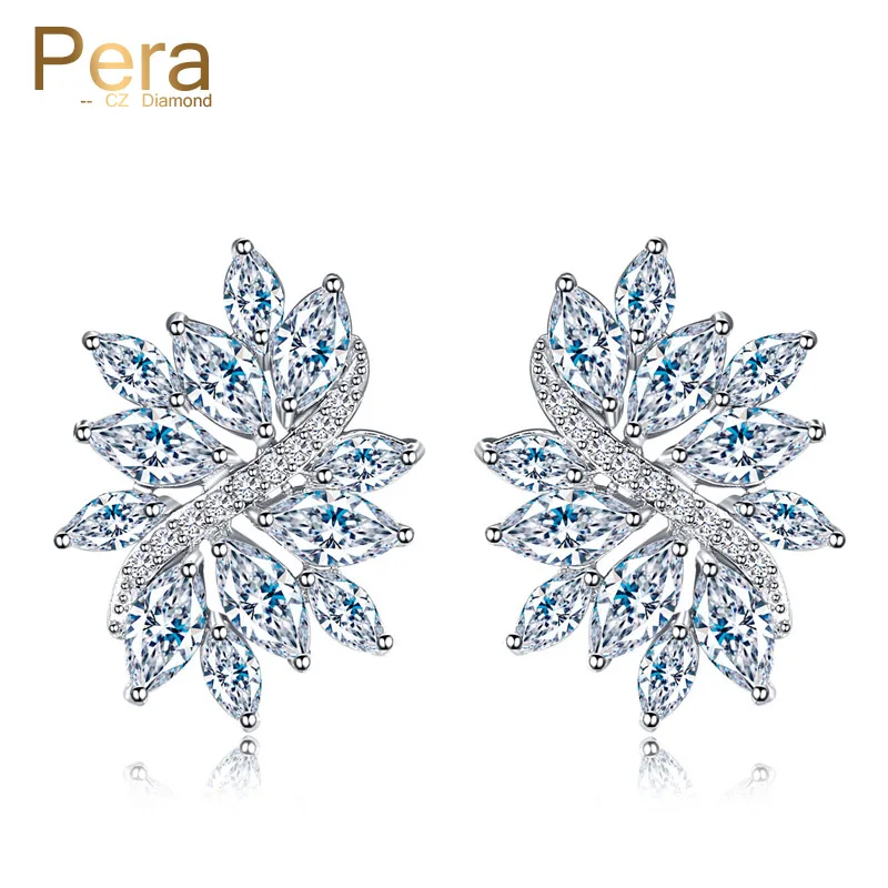 

Pera Korean Style Silver Color Jewelry Big Ear Hollow Out Geometric Snowflake Cubic Zirconia Stud Earrings For Women Party E039