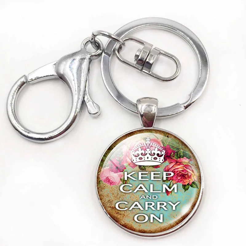 Стеклянные брелоки с куполом Keep Calm Carry on Кольца Подвески Серебристые цепи кольца