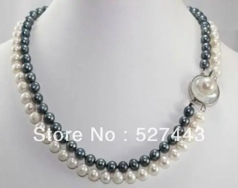 

Wholesale fast 2 Rows 7-8MM BLACK&WHITE PEARL NECKLACE NEW