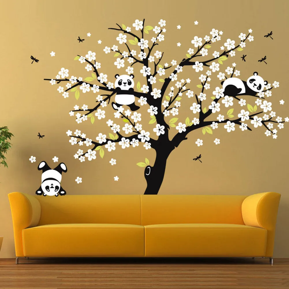

Huge Lovely Baby Panda And Peach Tree Wall Sticker Large DIY Cute Panda Background Kid's Room Home Wall Stickers 180*220cm