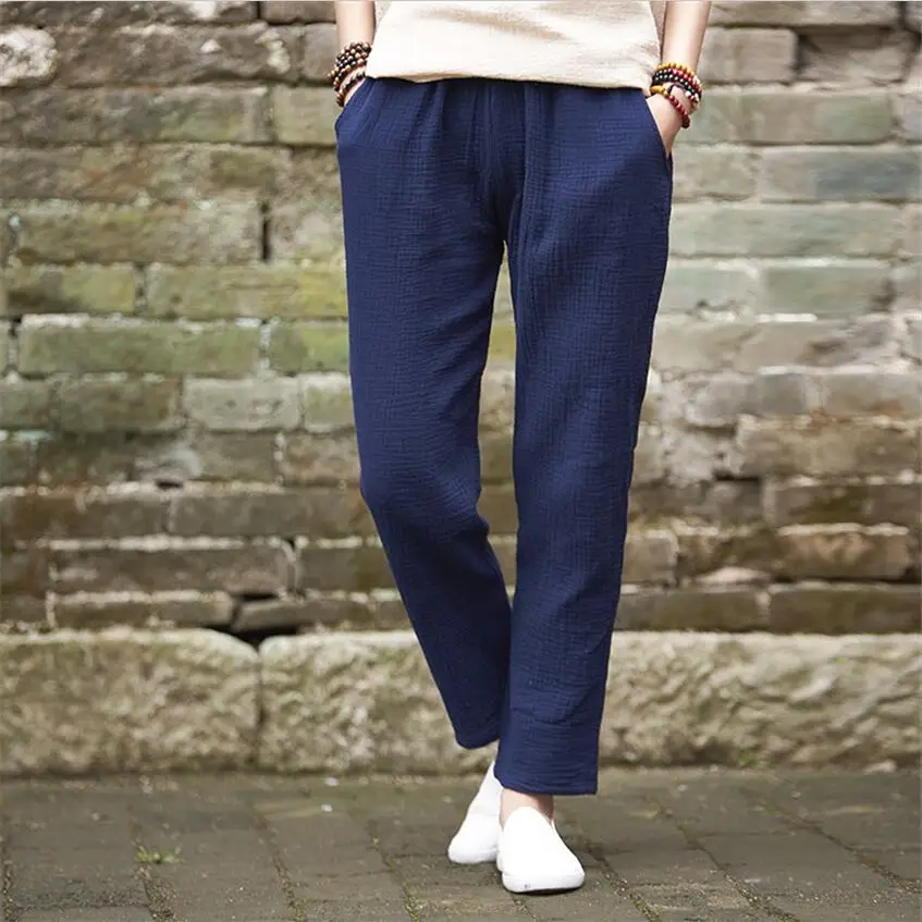 

New 2019 Autumn women cotton linen pants,comfortable brand pleated casial pencil pants,plus size Spring plus size trouser M-7XL