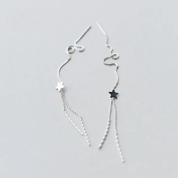 

MloveAcc 100% 925 Sterling Silver Star Long Chain Tassel Drop Earrings for Women Sterling Silver Jewelry Brincos