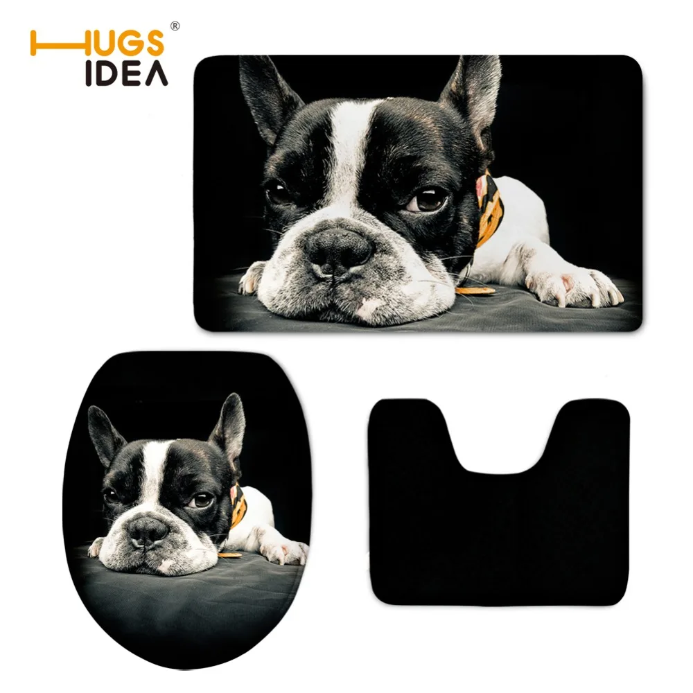 

HUGSIDEA Thick Washable Toilet Seat Cover Set soft Warm Printing Dog Cat Three-piece toilet Case Mat Bathroom WC Potty Cover