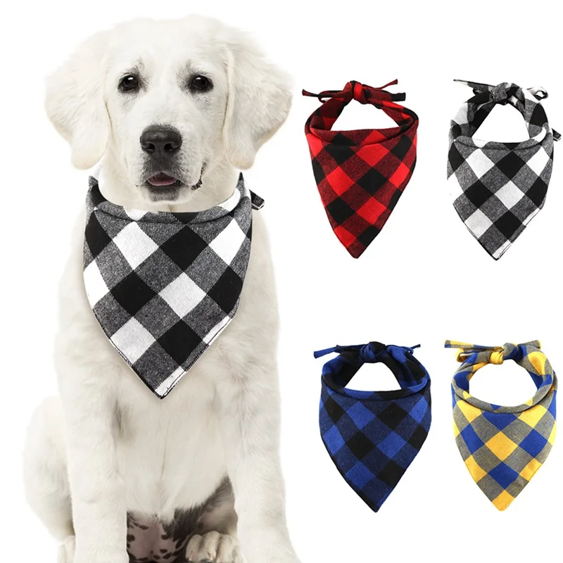 

Cotton Dog Plaids Triangular Bandana Scarf Washable And Reusable Bibs For Small Pets And Dogs Pet Products