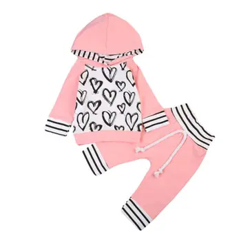 

2020 NewTop Fashion Cute Infant Newborn Baby Girl Clothes Hooded Sweatshirt Striped Pants 2pcs Outfit Cotton Baby Tracksuit Set