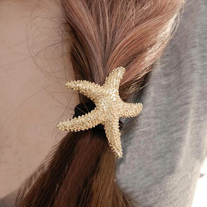 

2PCS/Lot Hot Sell Fashion Girl's Hair Ornaments Gold color Starfish Hair Accesories Star hair bands for women jewelry