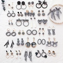 Корейские офисные Серьги OL для девушек, черные полосатые серьги-гвоздики в мелкую ломаную клетку с бантом, модные женские аксессуары, ювелирные изделия