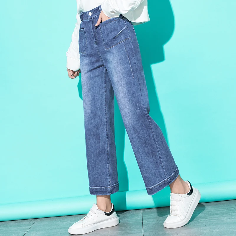 

Women Summer Denim Pants Casual Trousers for Ladies Bleached High Waist Wide Leg Pants Vintage Palazzo Loose Trousers Jeans 2019
