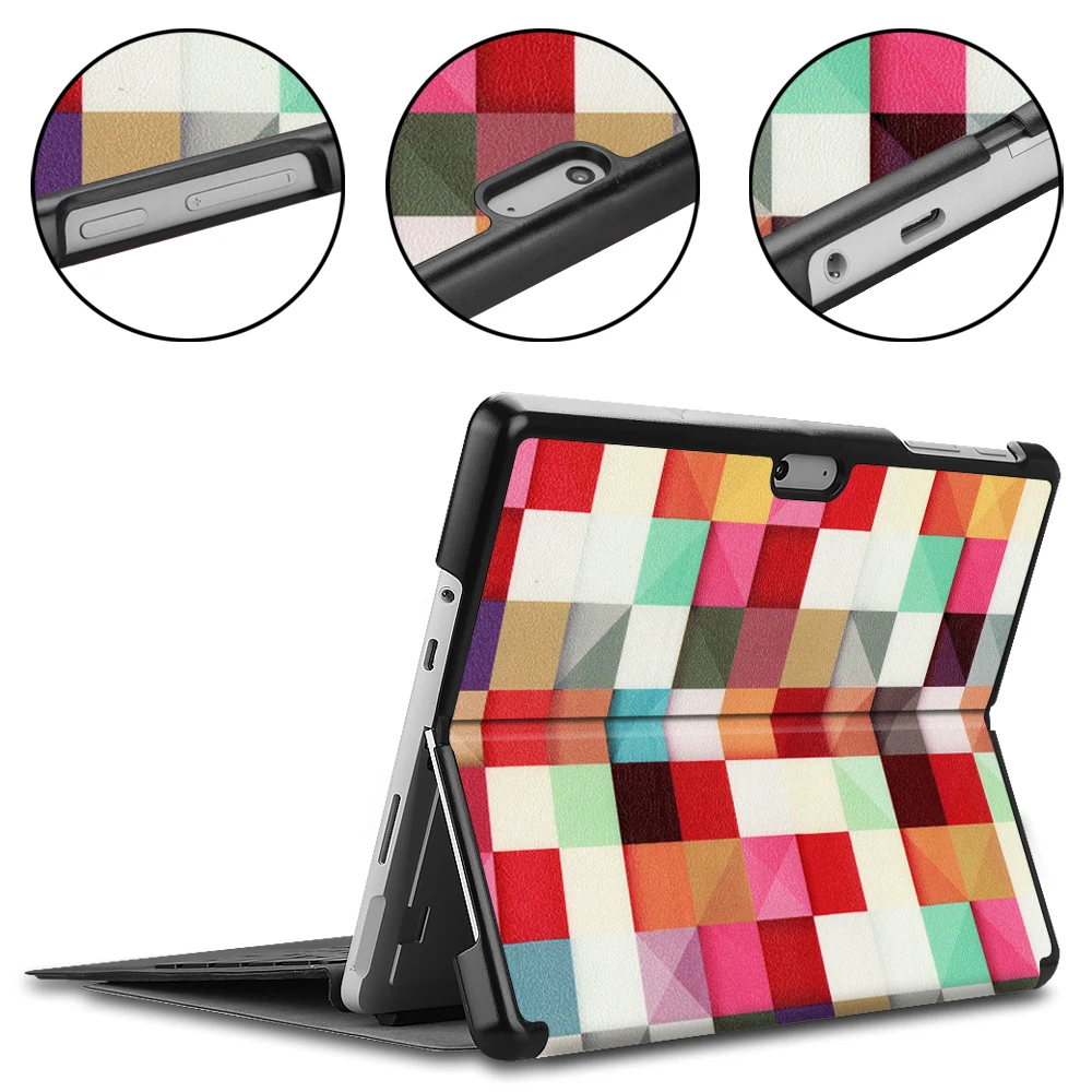 

For Microsoft Surface Go PU Leather Case Tri-fold Stand Printed Case Cover for Surface Go with Pen Slot