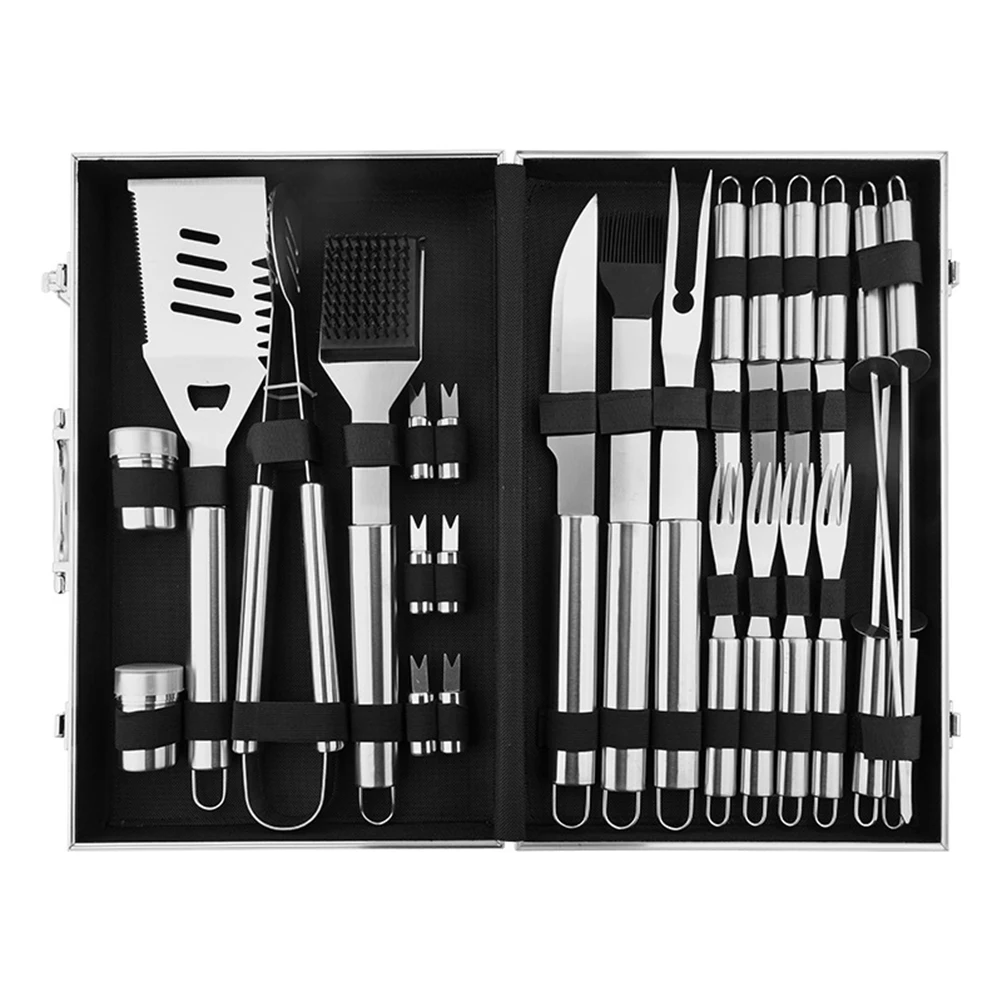 BBQ Grill Tools Set 26 Barbecue Accessories Stainless Steel Case Outdoor Grillin