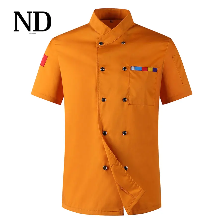 

Top Sale Food Services Short Sleeve Chef Jacket Coat Men Women Overalls Hotel Kitchen Chef Uniform Cooking Clothes