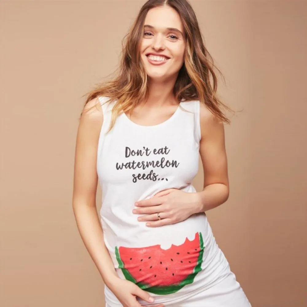 

Puseky Pregnant Woman Long Vest Tops Summer O-neck Sleeveless Watermelon Print Plus Size Tank Maternity T Shirt Casual