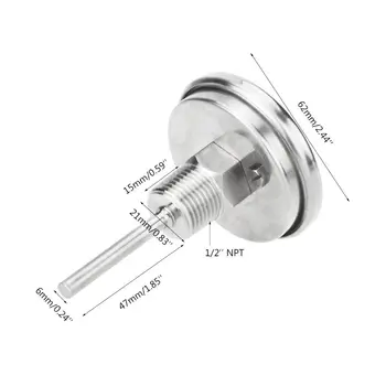 Home Brewing Thermometer Stainless Steel Celsius Fahrenheit Water Distilling Temperature Gauge Bimetal 1/2'' NPT (2'' Stem) 6