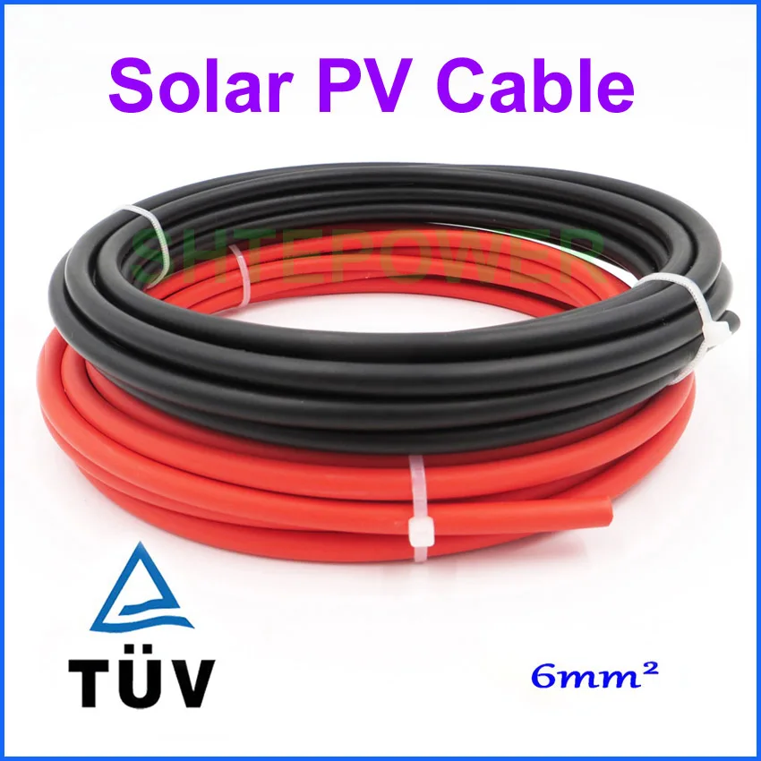 

5 Meters/Roll high quality 6mm2 Solar Cable Red or Black Pv Cable Wire Copper Conductor Jacket TUV Certifiction