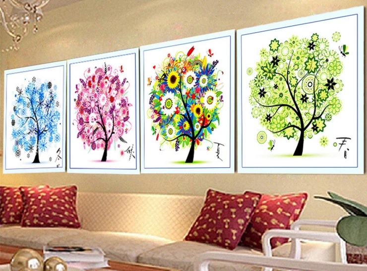 

New Colorful Cross Stitch Kit Four Seasons Tree Counted Embroidery Spring Summer Autumn Winter Living Room Home Decorative