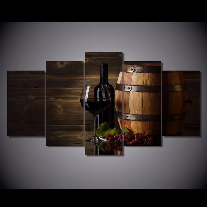 5Piece Wall Art Pictures Printed Posters Ordinary Red Wine Glasses