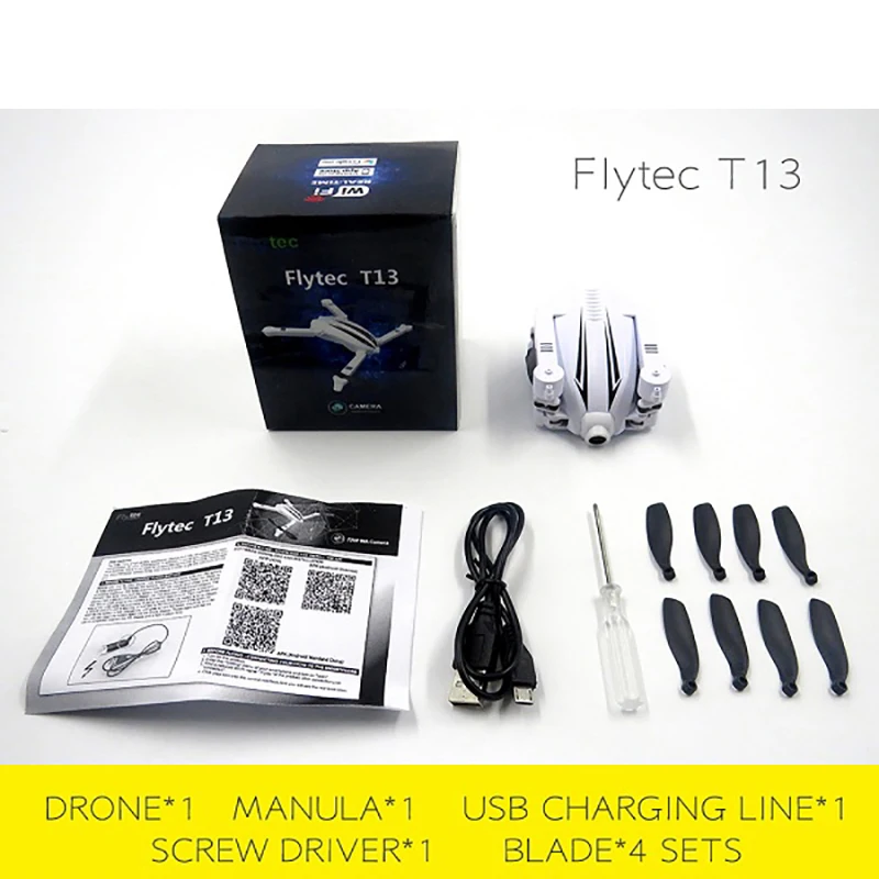 Flytec T13 3D 2.4G 4CH 6-Axis Gyro Mini Foldable RC Drone with Wifi FPV 720P Wide Angle Camera High Hold Mode RC Quadcopter