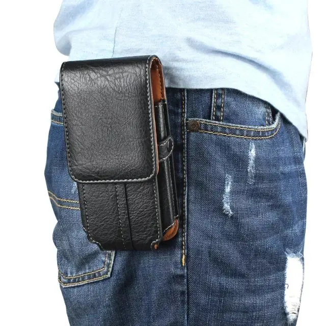 Многофункциональный поясном ремне чехол для samsung A50 A60 A70 A80 A90 A40 A30 M40 брендированный флип-чехол из кожи мужские сумки на пояс для iPhoneXS макс 7 Plus - Цвет: black