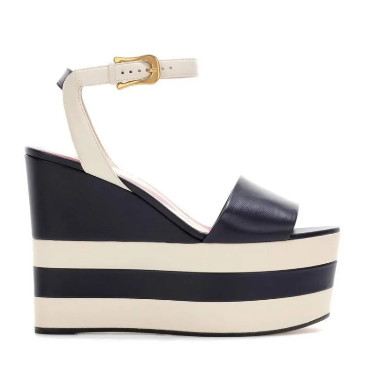 Verano Zapatos Las Sandalias Punta 2018 Tamaño {zorssar} De Roma caqui Negro Plataforma Mujeres rojo Tacón Abierta Cuñas Cuero Alto Genuino Grande 40 IvBnqP