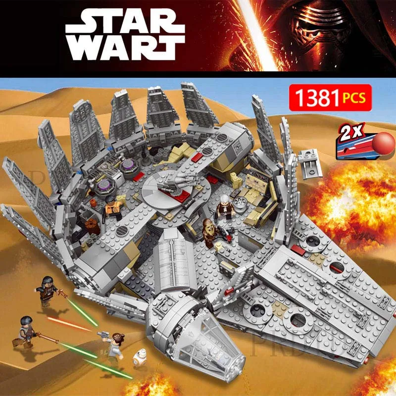 

1381Pcs Building Blocks LegoINGLYS StarWars Millennium Falcon Figures Star Wars Model Force Awakens Harmless Brick 75105 kid Toy