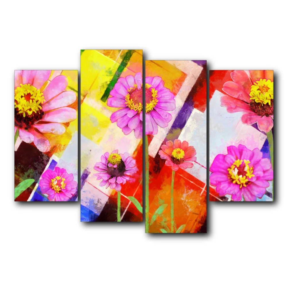 

4 Panel Vintage Canvas Painting Classic Wall Art Blooming Flower Posters and Prints for Home Living Room Bedroom Decor No Frame