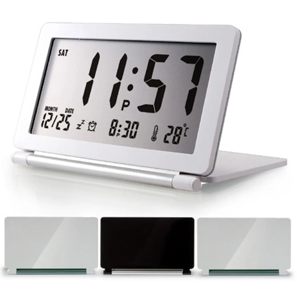 

Flip Travel Alarm Clock Digital Calendar Electronic Desk LCD Display Mini Temperature Office Silent Home Folding