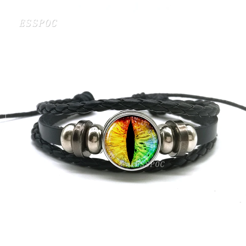 

Dragon Eyes Silver Choker Bracelet Men Women Black Button Leather Bracelet Handmade Charms Fashion Accessories Jewelry Gifts