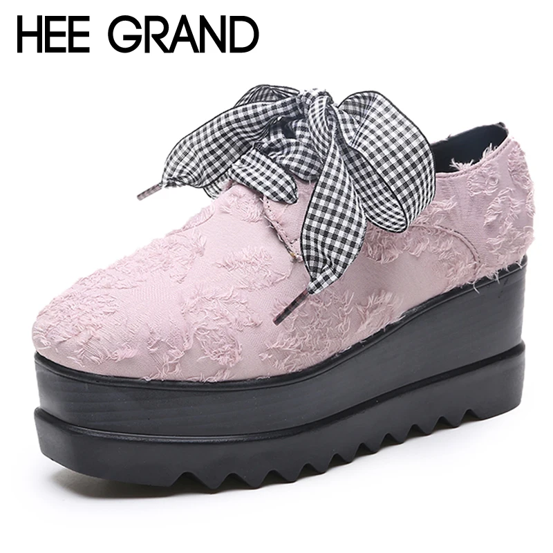 

HEE GRAND Platform Brogue Shoes Lace-Up Synthetic Women Oxfords Creepers Spring Fashion Flats Loafers Shoes Woman XWX6791