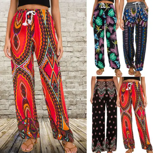 Fashion Nova Women's Baggy Harem Pants Hippie Wide Leg High-waist Print Bandage Pants Lady Summer Casual Baggy Trousers S-XL