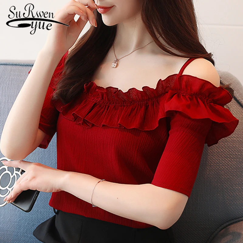 fashion 2018 sexy slash neck women' s clothing short sleeve chiffon women blouse shirt sweet summer women tops blusas D825 30 fashion 2018 sexy slash neck women' s clothing short sleeve chiffon women blouse shirt sweet summer women tops blusas D825 30