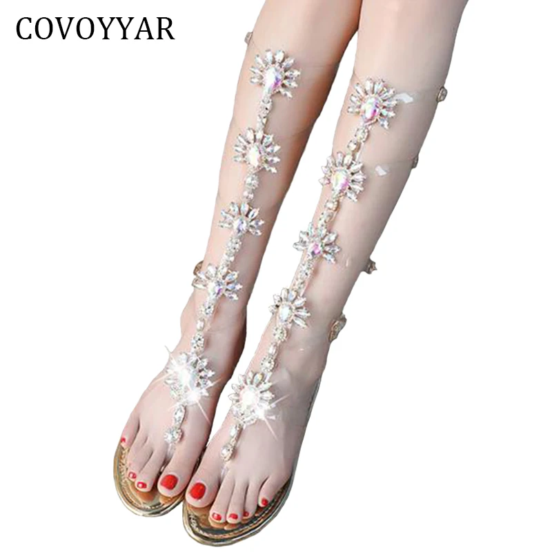 

COVOYYAR Hot Gladiator Women's Sandals 2019 Summer Luxury Rhinestone Lady Sandals Bohemia Buckle Strap Beach Golden Shoes WSS919