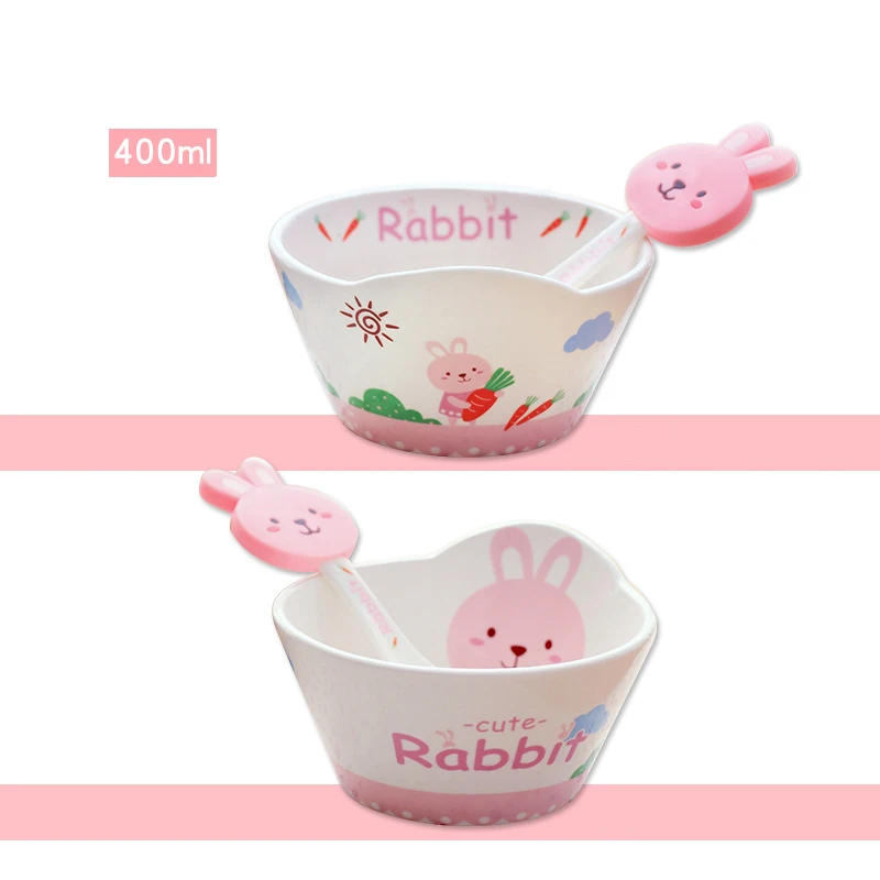 Kid Cartoon Bowl Dishes Cartoon Mouse Lunch Box Kid Baby Children Infant Baby Rice Feeding Bowl Porcelai Snack Ceramic Tableware - Цвет: rabbit