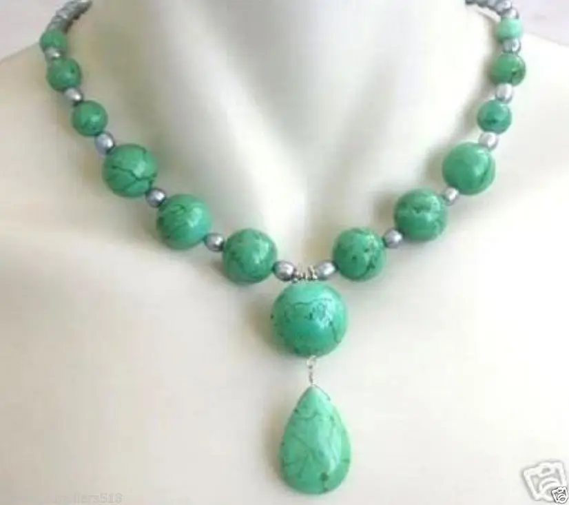 

Free Shipping >>>>> Charming! 6-7MM Grey Pearl&Turkey Turquoise Necklace