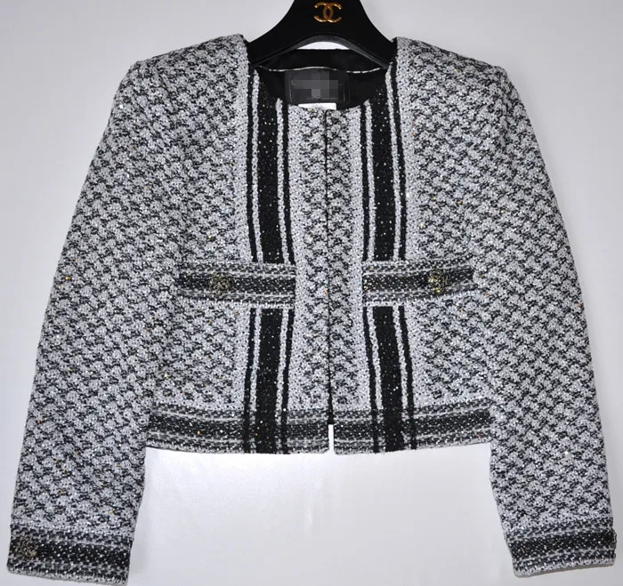 Милан Париж Роскошные брендовые короткие куртки красивый черный и белый цвет контрастные блестящие пуговицы украшения короткие пальто