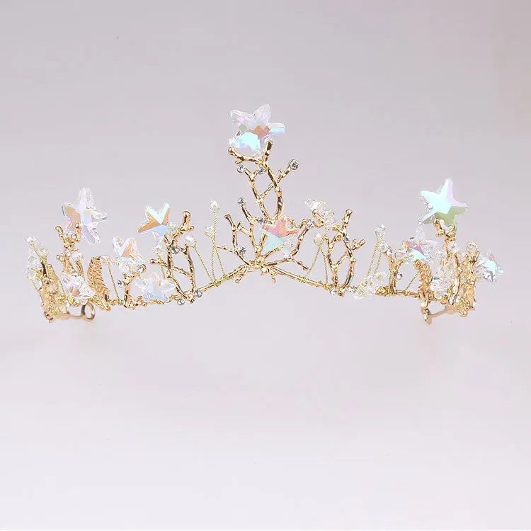 Shining starfish Wedding Tiara Bride Hair Ornaments For Women Prom Hair Jewelry Accessories Gold Vine Chaplet Bridal Crown