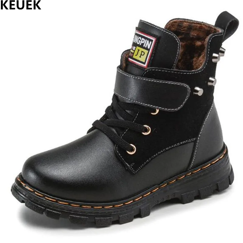 

New Winter Warm Children Martin boots Boys Ankle Snow Boots Kids Genuine Leather Warm Shoes Student Motorcycle boots Baby 04