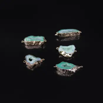 

5pcs/lot,Raw Druzy Agates Freeform Slab Connector,Green Geode Faceted slice nugget Pendant DIY Bracelet Necklaces Jewelry