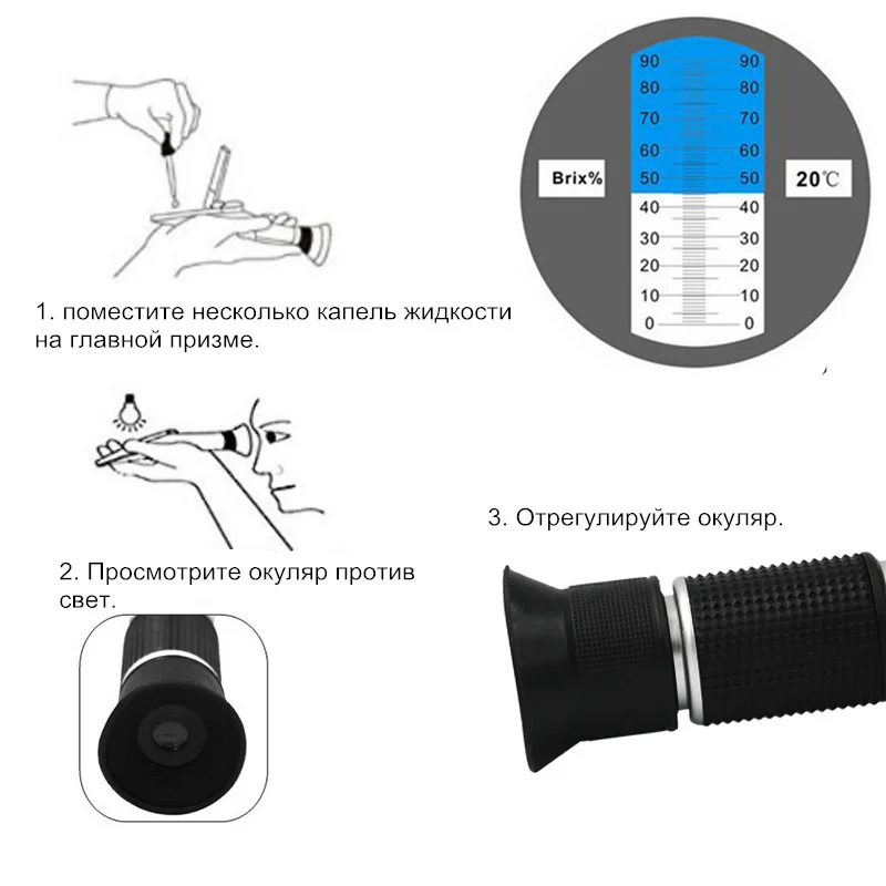 Ручной рефрактометр 0-90% по шкале Брикса для содержания сахара в фруктовом соке, жидкостный тестер, точный прибор по шкале Брикса с розничной коробкой СКИДКА 22