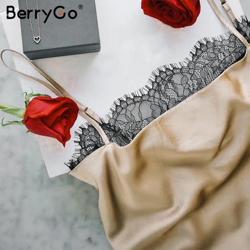 BerryGo сексуальный кружевной Атласный Женский Летний Красный боди топ винтажный