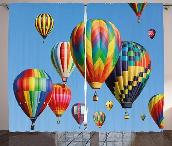 

Colorful Home Decor Curtains Nostalgic Hot Air Balloons in Journey Fun Adventure Hobby Theme Living Room Bedroom Wind