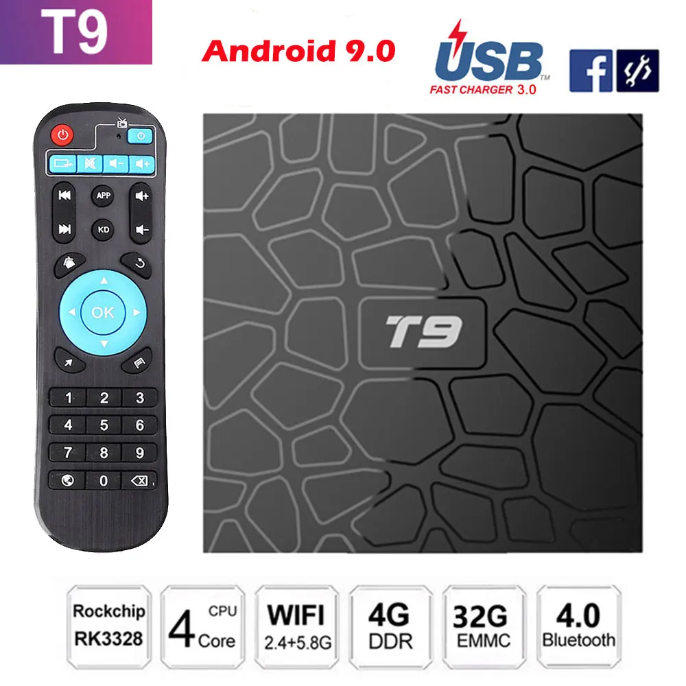 2019 T9 ТВ коробка Android 9 0 Оперативная память 4 Гб Встроенная 32GB Смарт с двумя