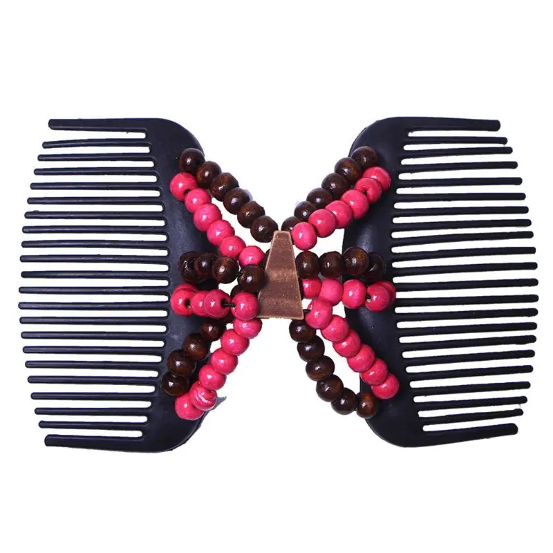 

Magic Comb Stretchable Double Comb Elastic Traditional Women Headwear Wood Beads Ornament Accessories W77