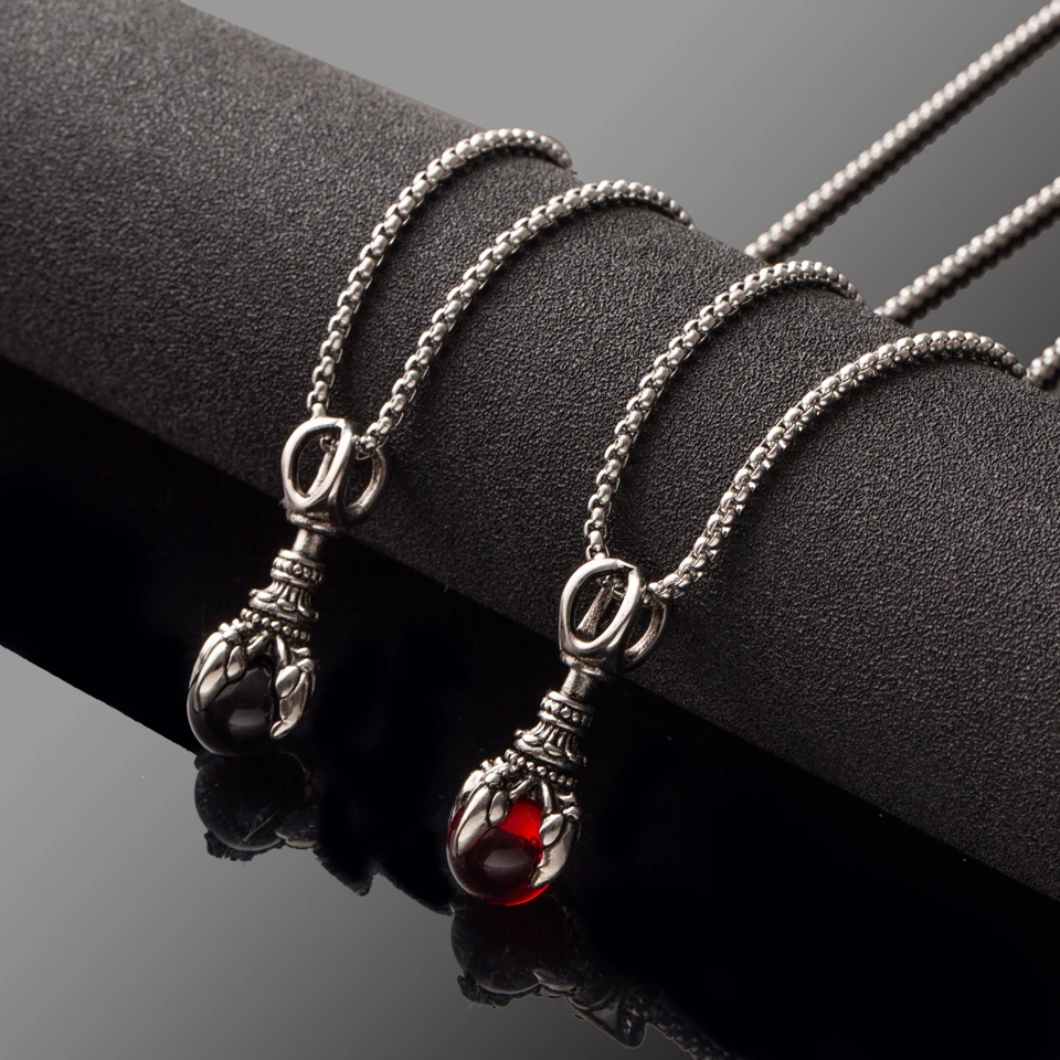 Для мужчин Панк Титан Нержавеющая сталь цепи черный, красный камень подвеска, ожерелье, амулеты для 2018 Новый Мода Jewelry интимные аксессуары