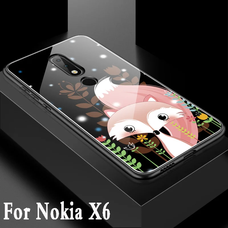 Чехол для Nokia X6 2018 Роскошный чехол из закаленного стекла милый мультяшный