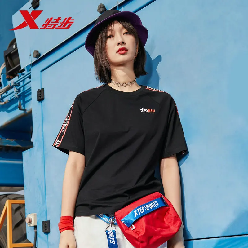 

Xtep Women Solid Color Sports T-shirt Women Summer Loose Breathable Top Tees Casual Cotton Short-sleeve T-Shirt 881228019010